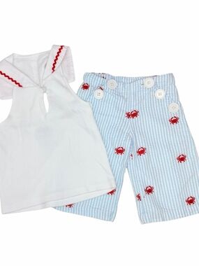 Cotton Kids Striped Pants with Embroidered Crabs & Top